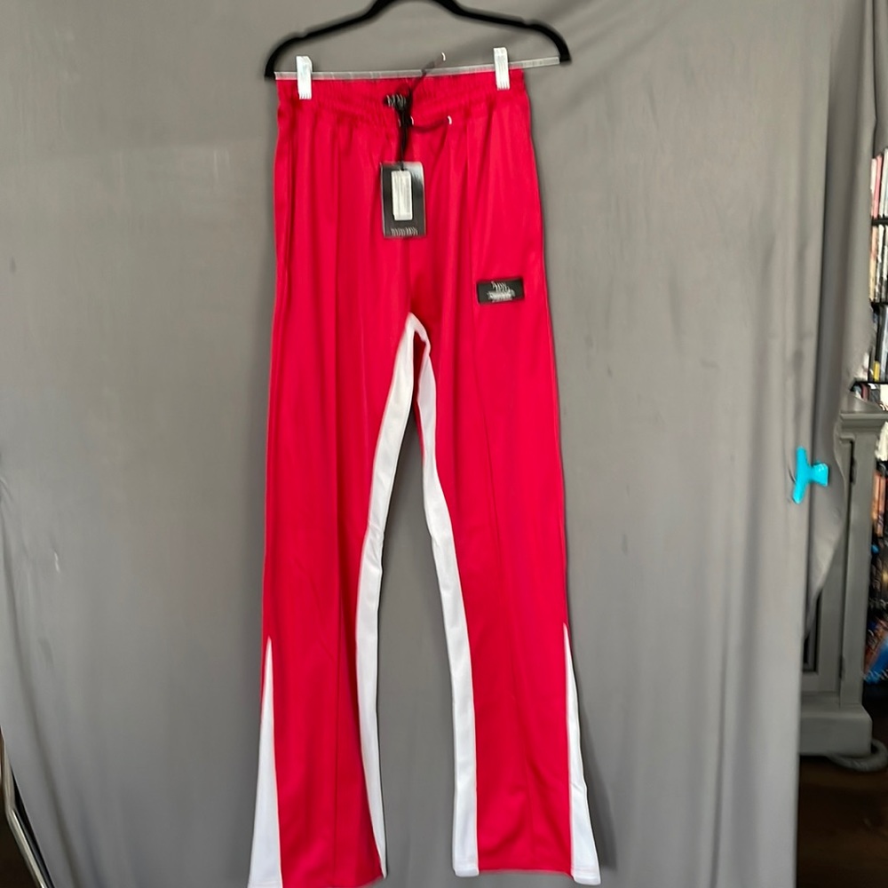 💥NWT BoohooMAN red man slim flare contrast jogger. SZ. M